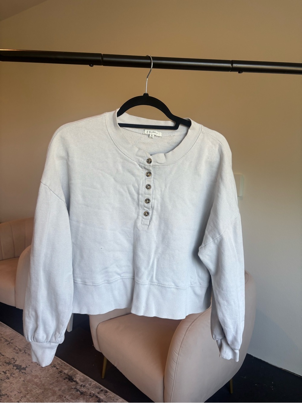 Z Supply Light Gray Washed Henley Sweatshirt